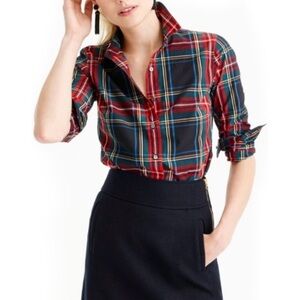 J. Crew Perfect Shirt in Christmas Holiday Stewart Tartan Plaid | Sz 0